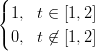 (
{ 1, t ∈ [1,2]
(
  0, t ⁄∈ [1,2]